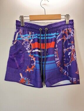 Diesel Gold Label Purple Blue & Red Patterned Swim Trunks - Size S